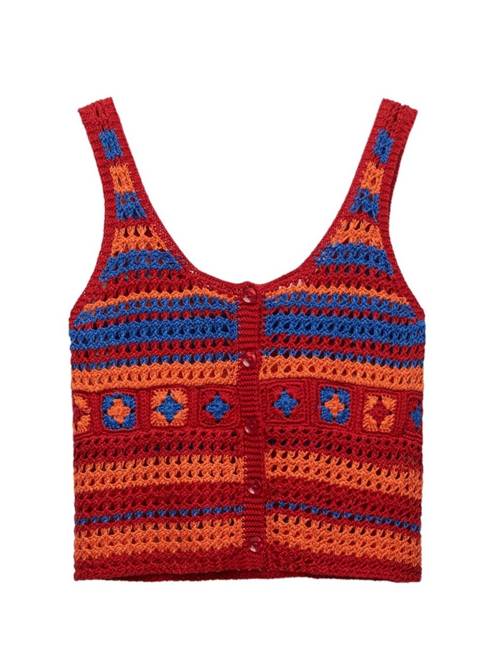 Zara Crochet Knit Tank Top Red, Orange & Blue